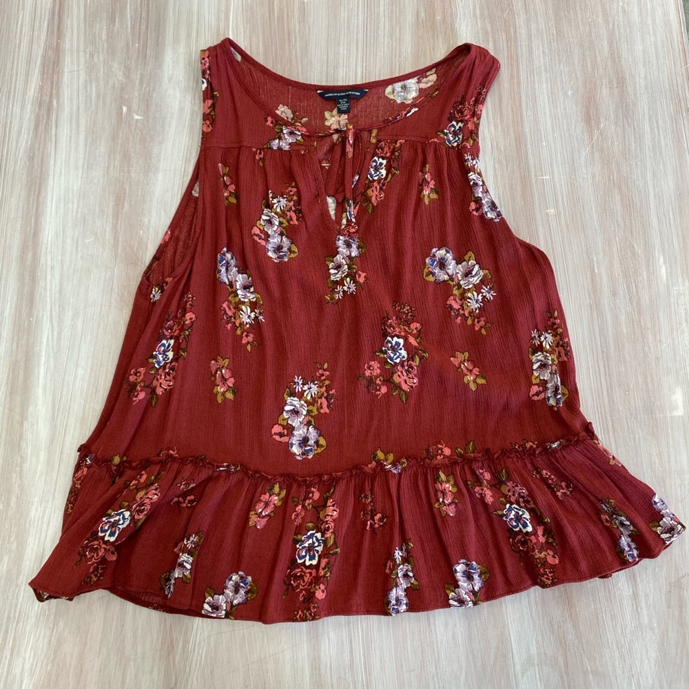 American Eagle Red Floral Tank Top